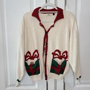 DIA North of Boston Vintage Hand-Knit Christmas Festive Cardigan M/L